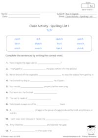 Cloze Activity - Spelling List 1 'tch'