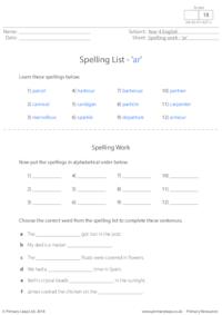 Spelling List - 'ar'