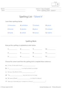 Spelling List - 'Silent h'