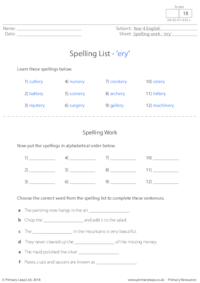 Spelling List - 'ery'