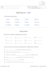 Spelling List - 'dge'