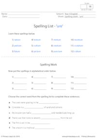 Spelling List - 'ure'