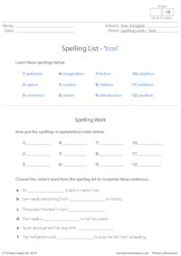 Spelling List - 'tion' 