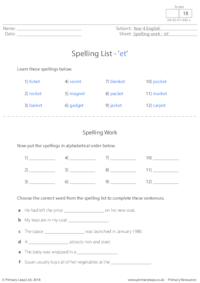Spelling List - 'et' 