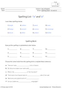 Spelling List - 'ie' and 'ei'