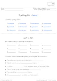 Spelling List - 'ment' 