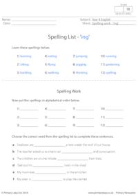Spelling List - 'ing'
