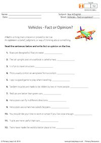 Vehicles - Fact or Opinion?