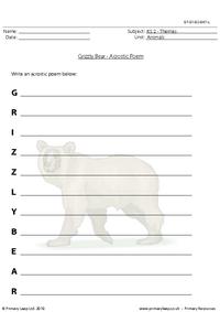 Grizzly bear acrostic poem