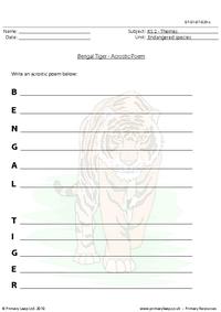 Bengal tiger acrostic poem