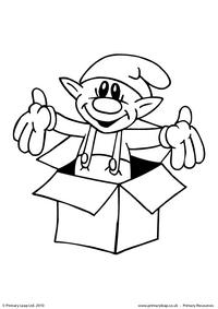 Colouring picture - Elf in a box