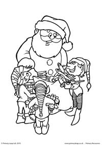 Colouring picture - Santa and his helpers