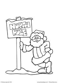 Colouring picture - Santa at the North Pole