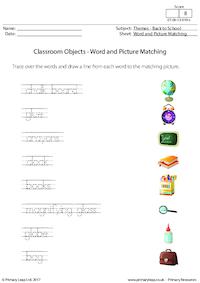 Classroom Objects - Word and Picture Matching