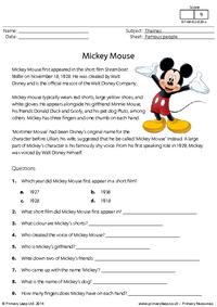 Reading comprehension - Mickey Mouse